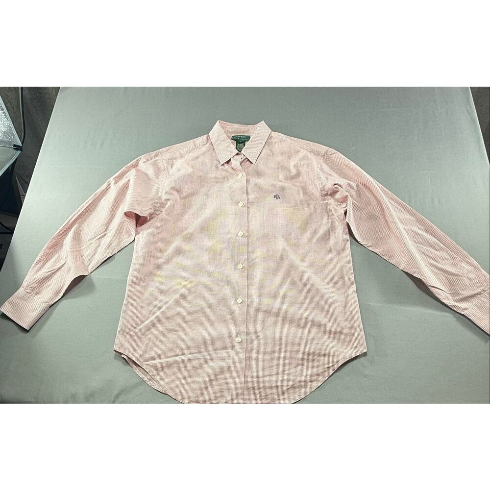 Ralph Lauren Womens Size 12 Red White Gingham Button Front Shirt Long Sleeve